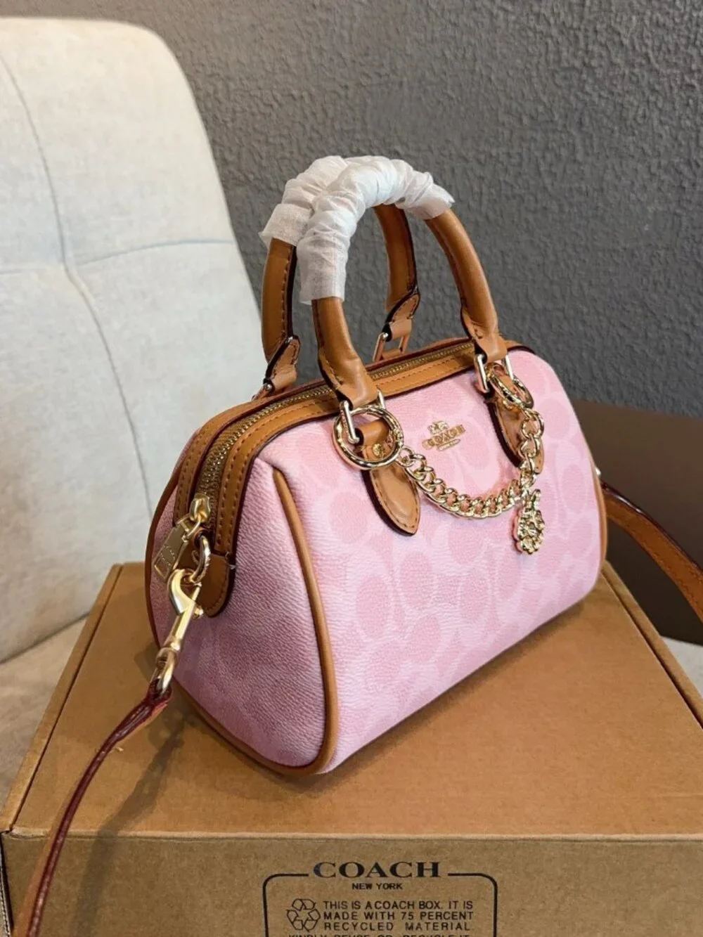 NWT Coach Mini Rowan Crossbody Bag In Signature Canvas Pink Powder CEK79 - Picture 4 of 9